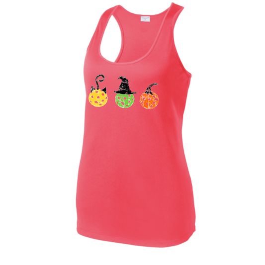 Cat Witch Pumpkin | Women's Racerback Pickleball Tank | 100% Polyester