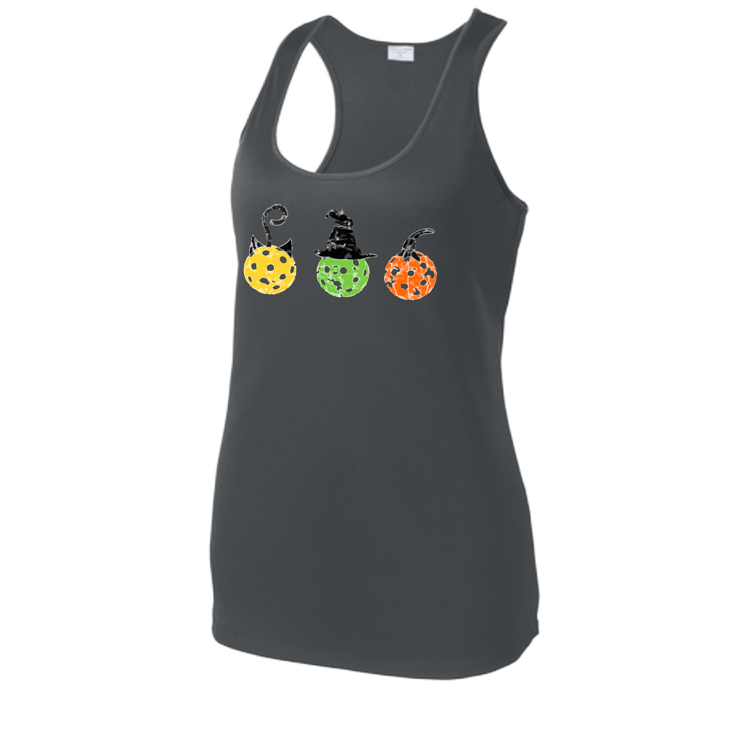 Cat Witch Pumpkin | Women's Racerback Pickleball Tank | 100% Polyester