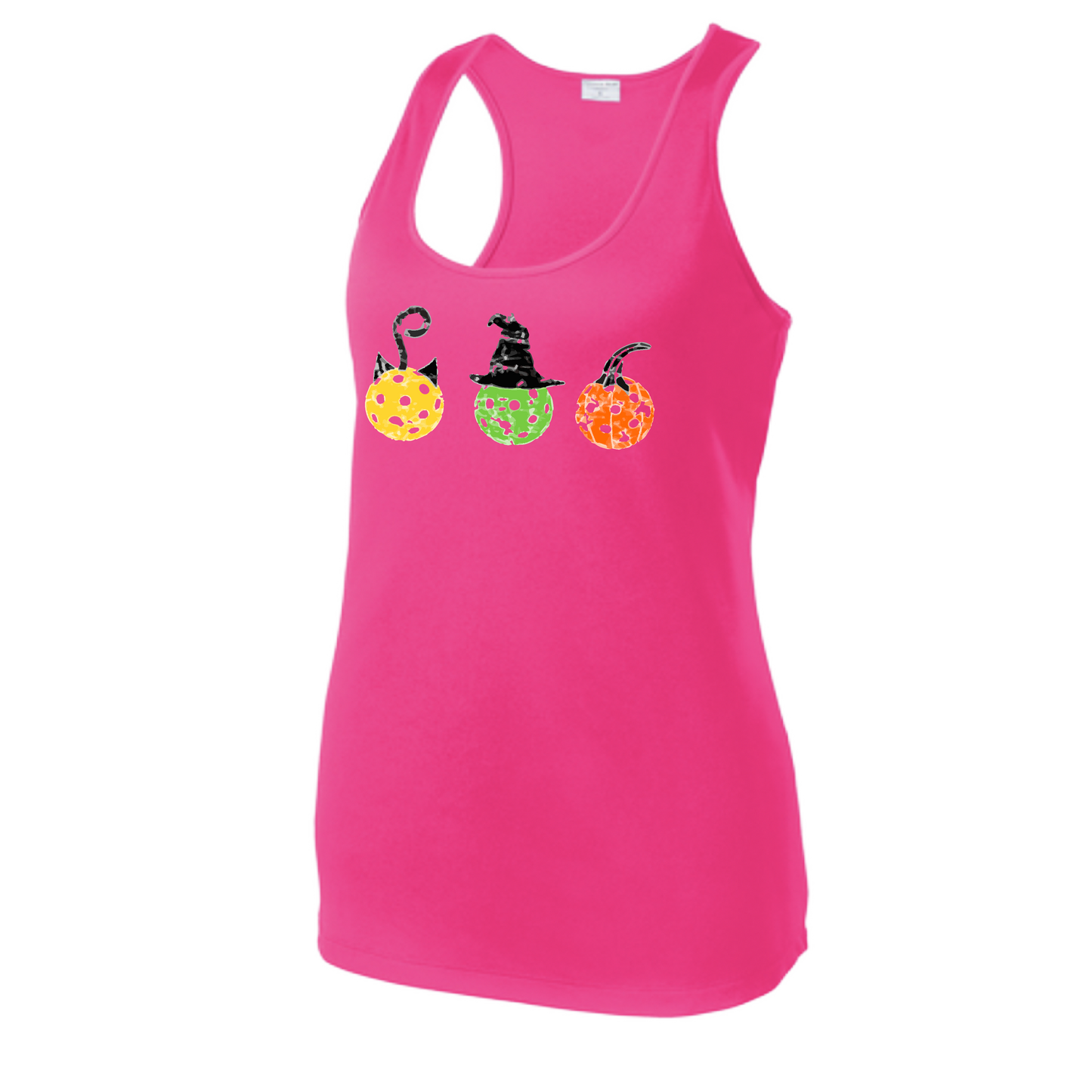 Cat Witch Pumpkin | Women's Racerback Pickleball Tank | 100% Polyester