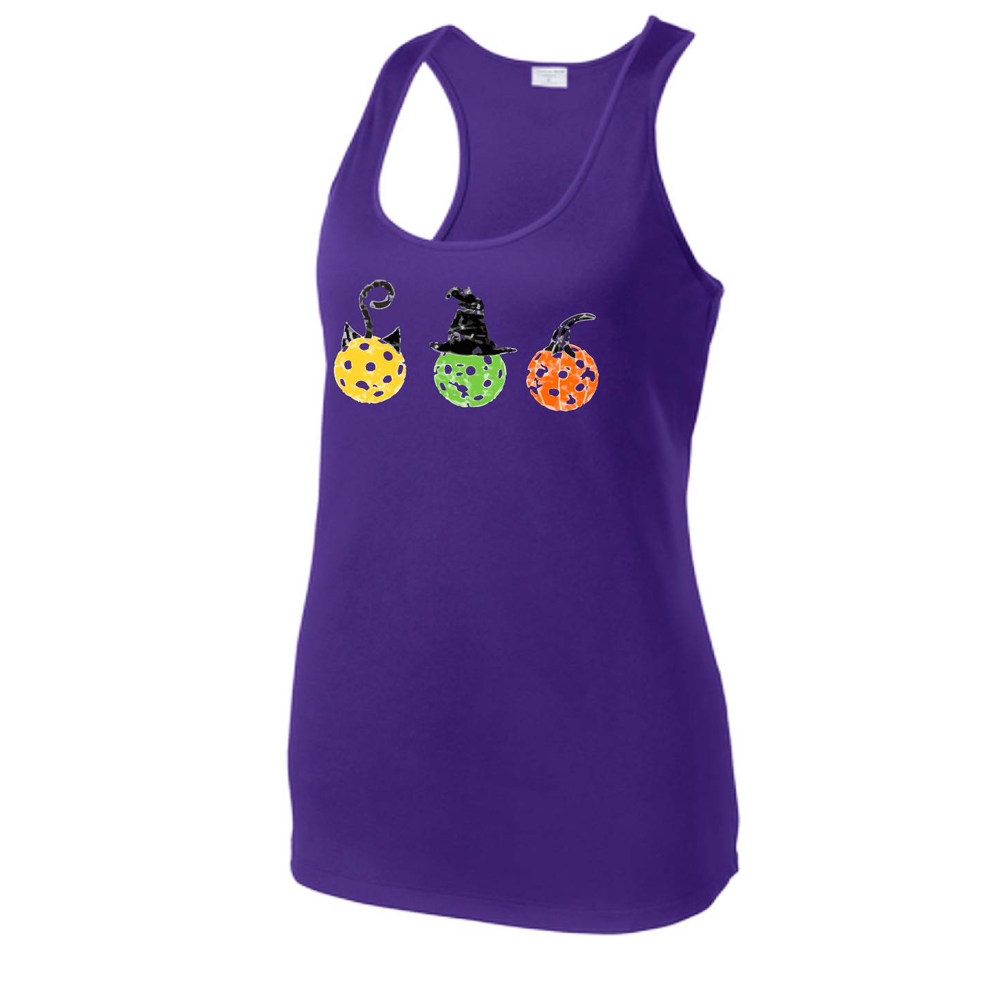 Cat Witch Pumpkin | Women's Racerback Pickleball Tank | 100% Polyester