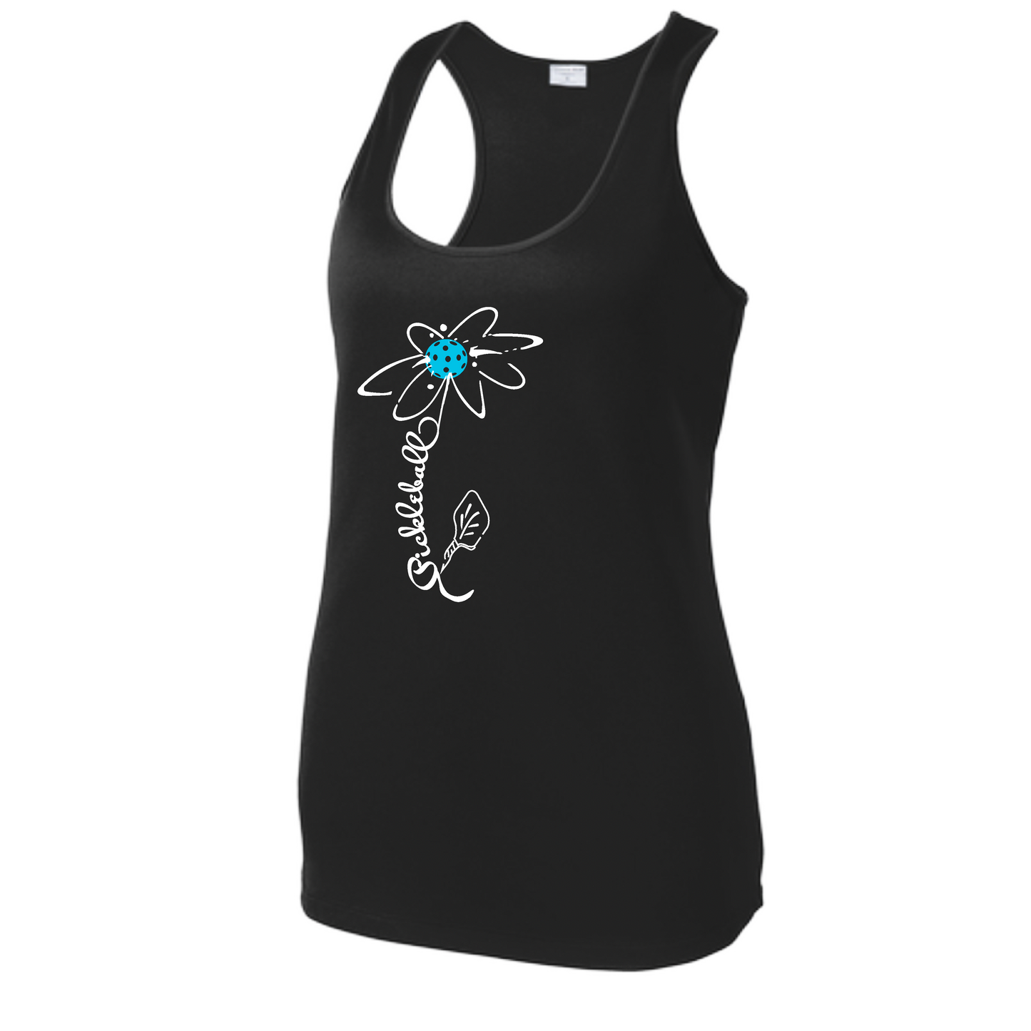 Pickleball Flower (Cyan Green Orange) | Women's Racerback Pickleball Tank | 100% Polyester