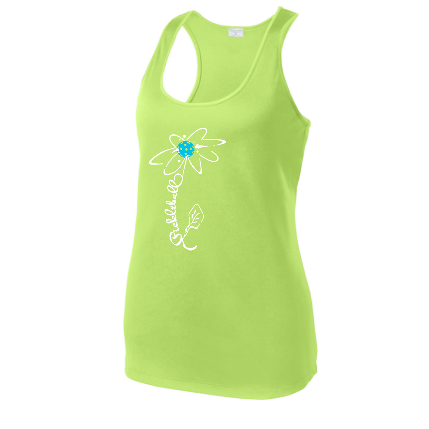 Pickleball Flower (Cyan Green Orange) | Women's Racerback Pickleball Tank | 100% Polyester