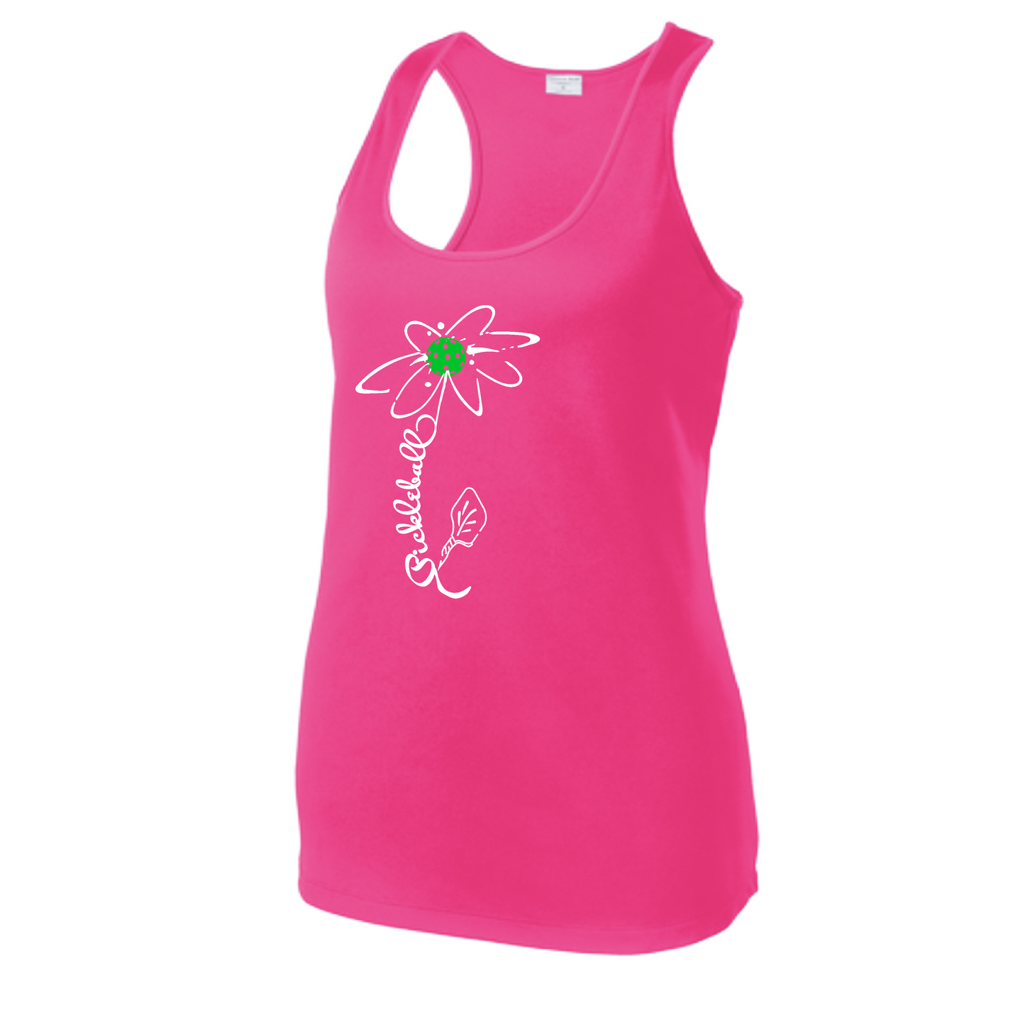 Pickleball Flower (Cyan Green Orange) | Women's Racerback Pickleball Tank | 100% Polyester