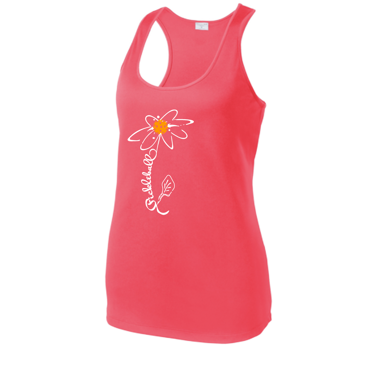 Pickleball Flower (Cyan Green Orange) | Women's Racerback Pickleball Tank | 100% Polyester