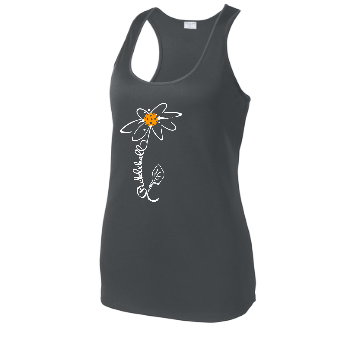 Pickleball Flower (Cyan Green Orange) | Women's Racerback Pickleball Tank | 100% Polyester