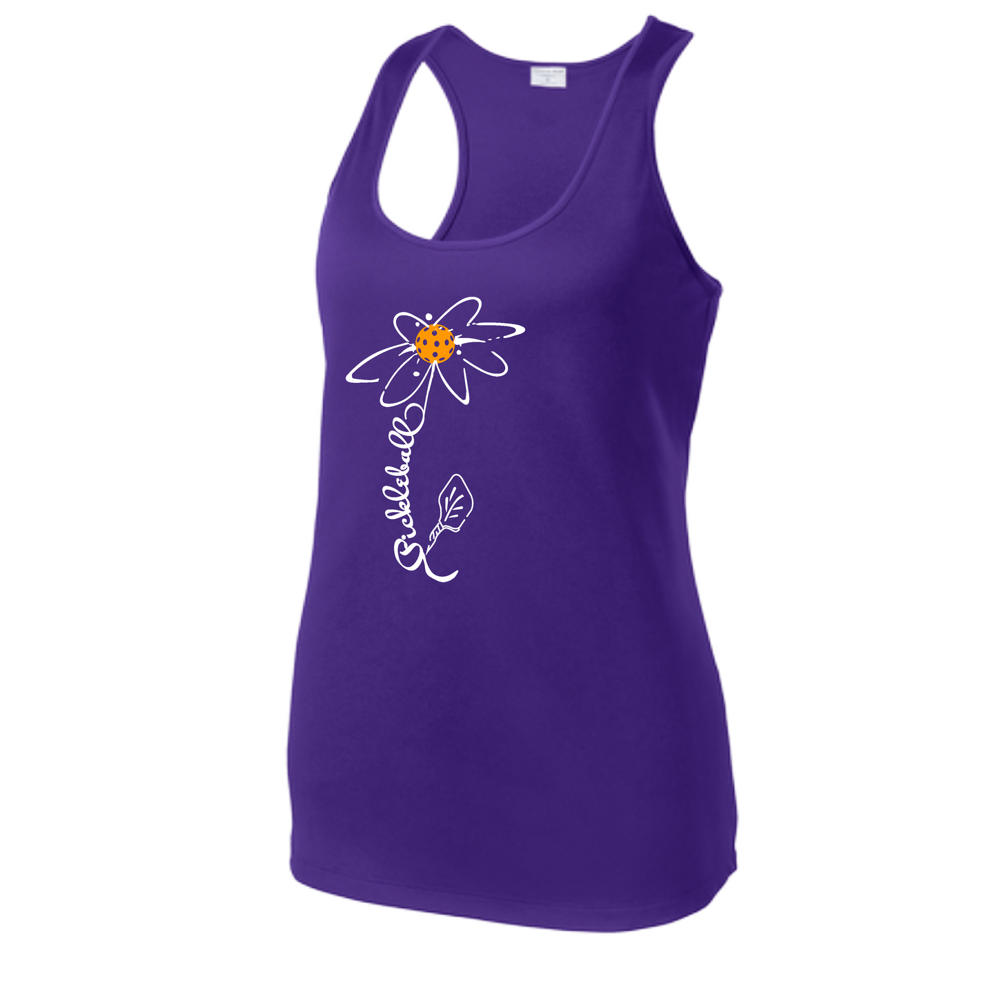 Pickleball Flower (Cyan Green Orange) | Women's Racerback Pickleball Tank | 100% Polyester