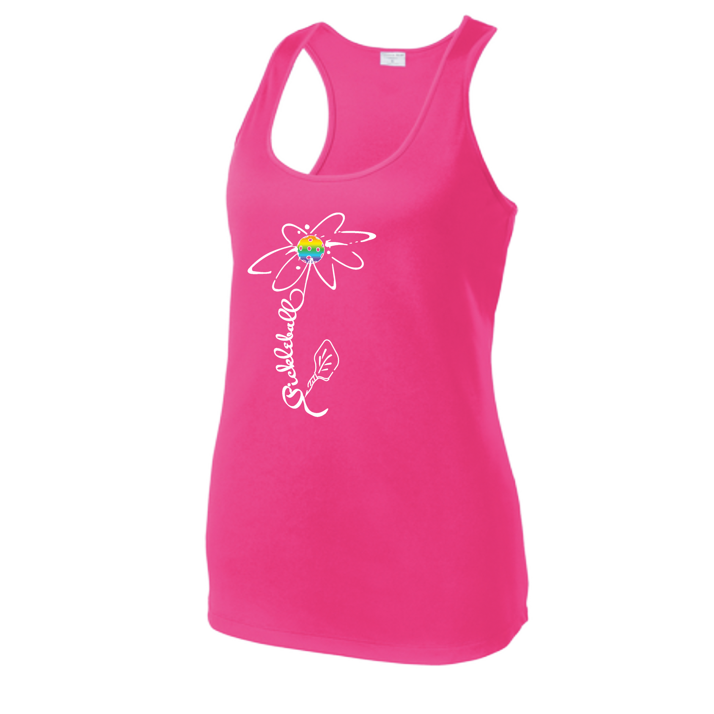 Pickleball Flower (Pink Purple Rainbow) | Women's Racerback Pickleball Tank | 100% Polyester