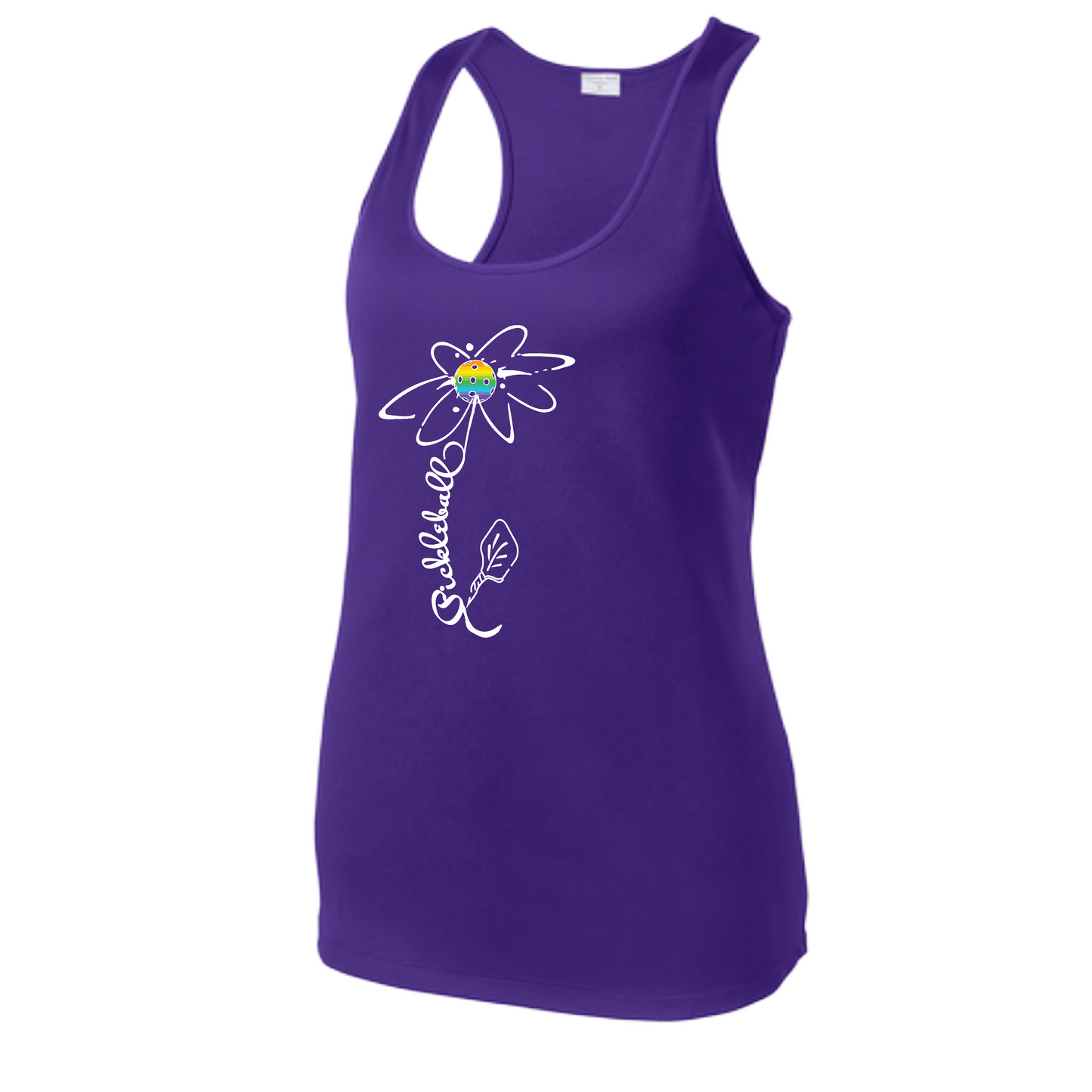 Pickleball Flower (Pink Purple Rainbow) | Women's Racerback Pickleball Tank | 100% Polyester