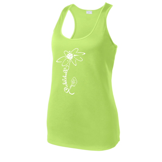 Pickleball Flower (White Yellow) | Women's Racerback Pickleball Tank | 100% Polyester