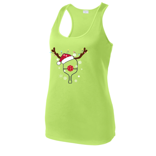 Rudolph The Pickling Reindeer Paddle | Women's Racerback Pickleball Tank | 100% Polyester