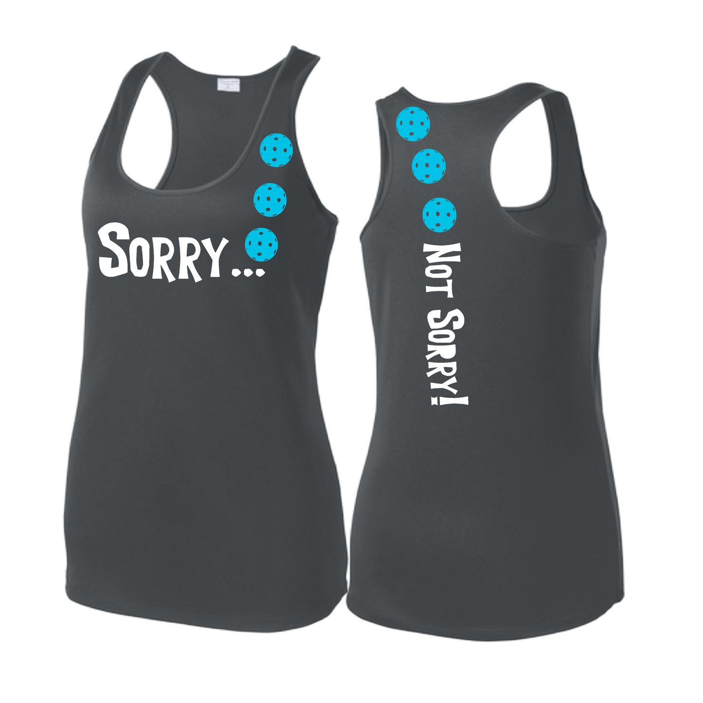 Sorry Not Sorry (Pickleballs Cyan Green Orange) | Women's Racerback Pickleball Tank | 100% Polyester