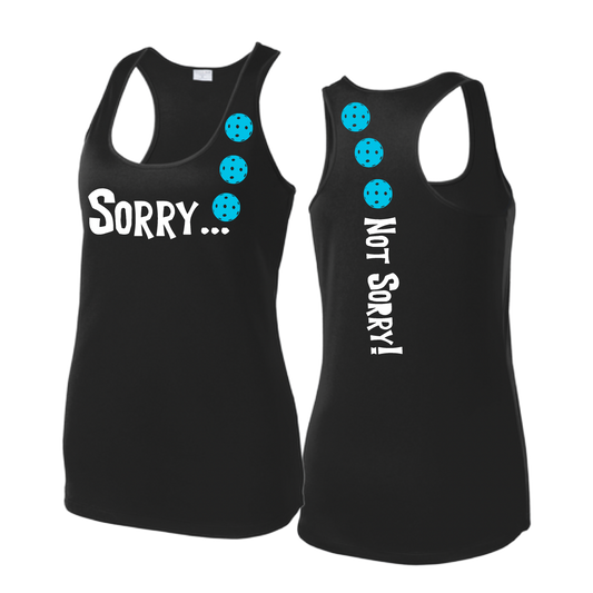 Sorry Not Sorry (Pickleballs Cyan Green Orange) | Women's Racerback Pickleball Tank | 100% Polyester