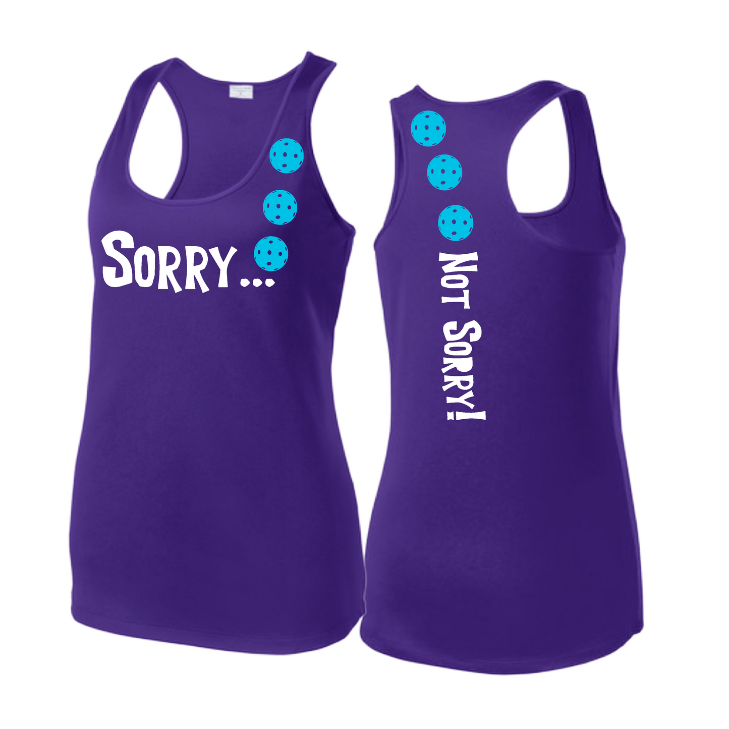 Sorry Not Sorry (Pickleballs Cyan Green Orange) | Women's Racerback Pickleball Tank | 100% Polyester