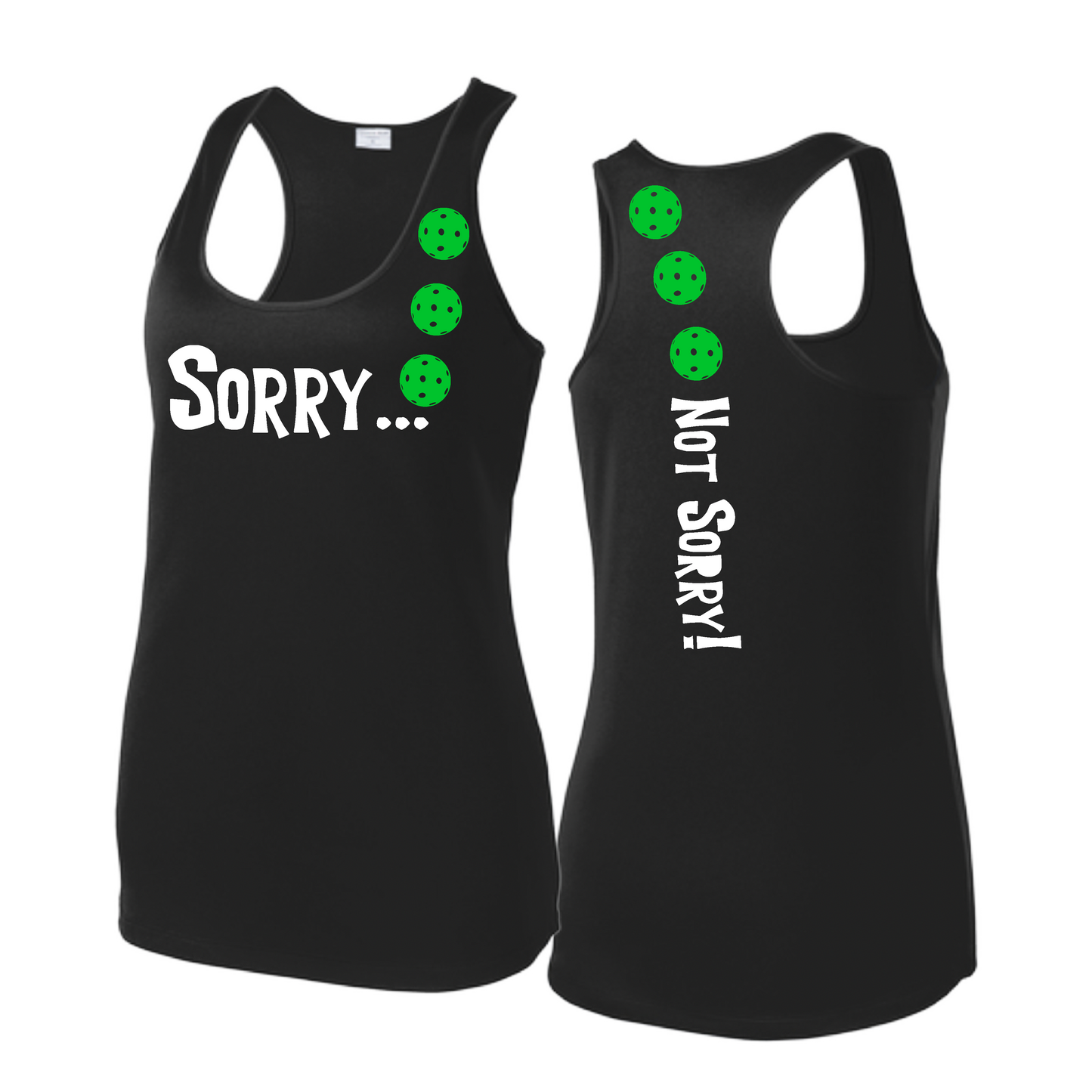 Sorry Not Sorry (Pickleballs Cyan Green Orange) | Women's Racerback Pickleball Tank | 100% Polyester