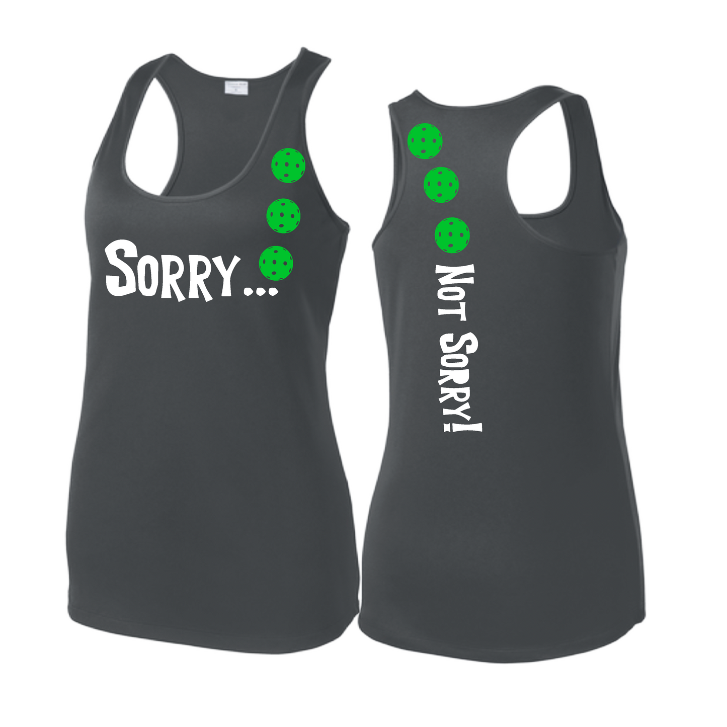 Sorry Not Sorry (Pickleballs Cyan Green Orange) | Women's Racerback Pickleball Tank | 100% Polyester