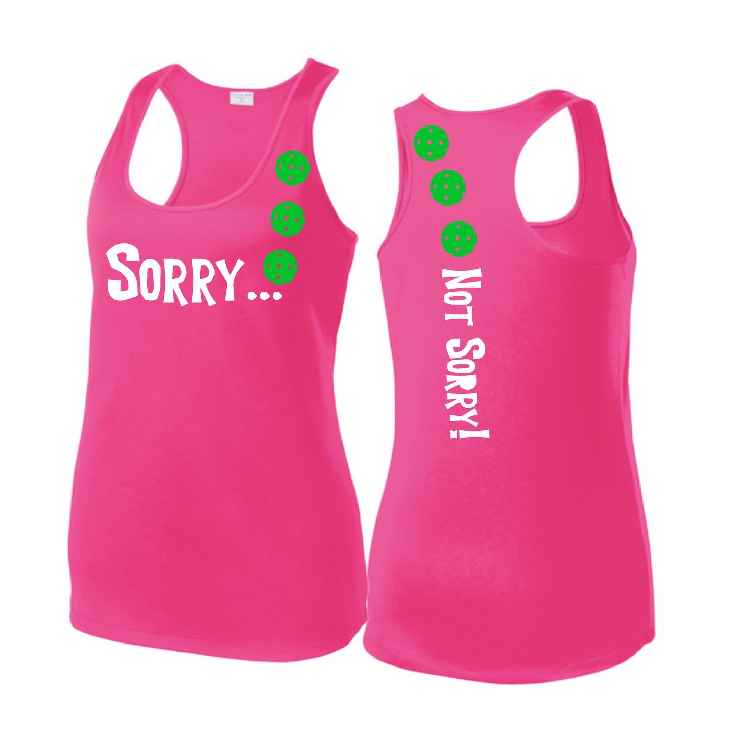 Sorry Not Sorry (Pickleballs Cyan Green Orange) | Women's Racerback Pickleball Tank | 100% Polyester