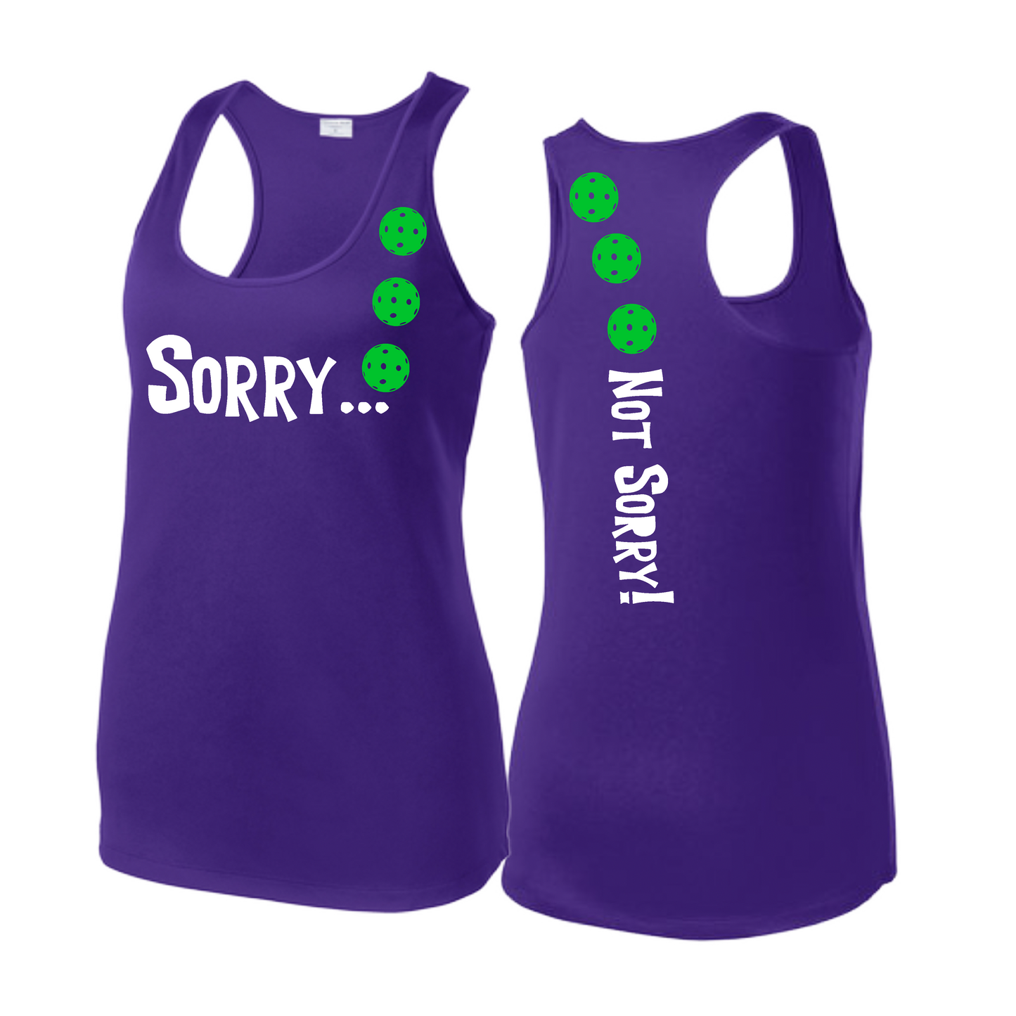 Sorry Not Sorry (Pickleballs Cyan Green Orange) | Women's Racerback Pickleball Tank | 100% Polyester