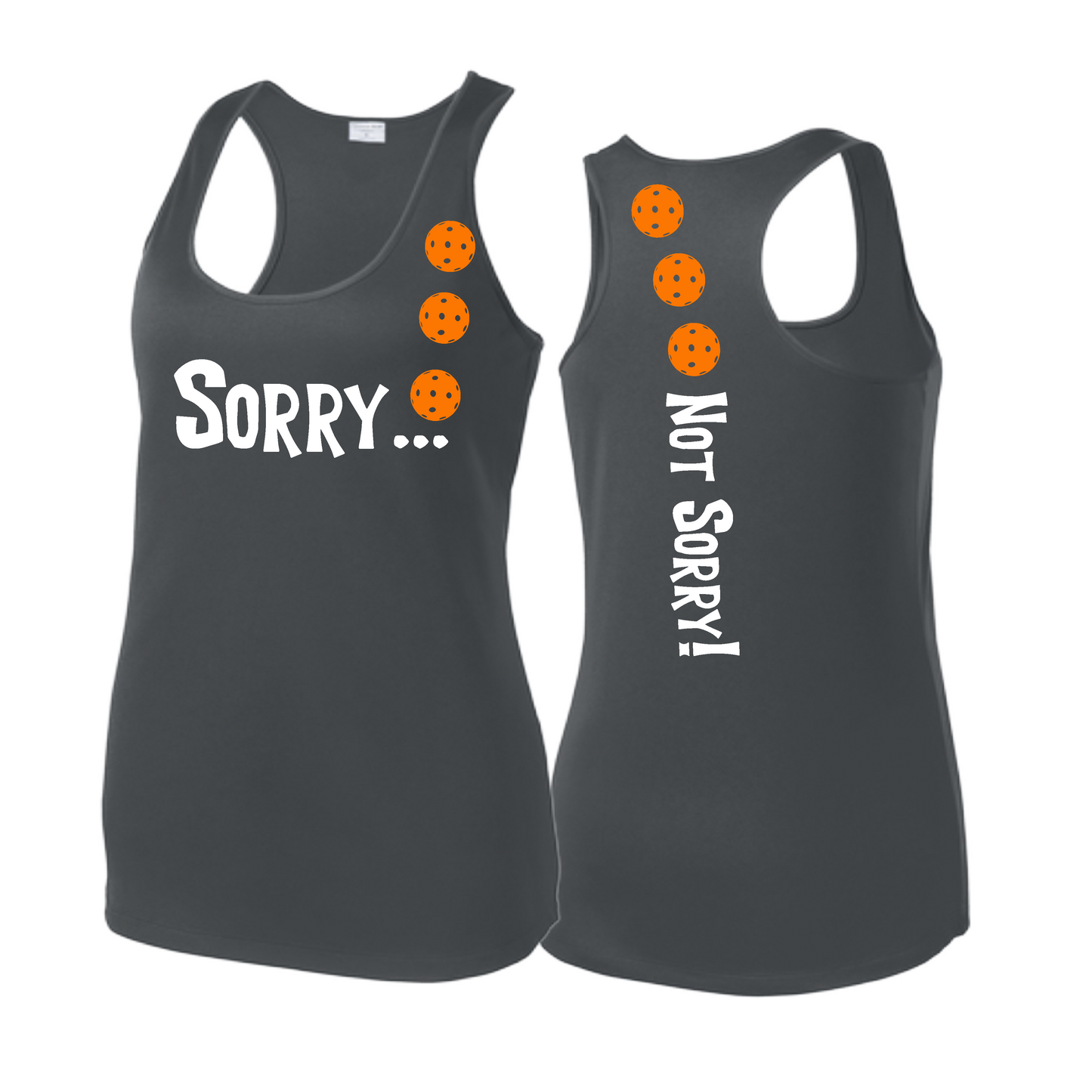 Sorry Not Sorry (Pickleballs Cyan Green Orange) | Women's Racerback Pickleball Tank | 100% Polyester