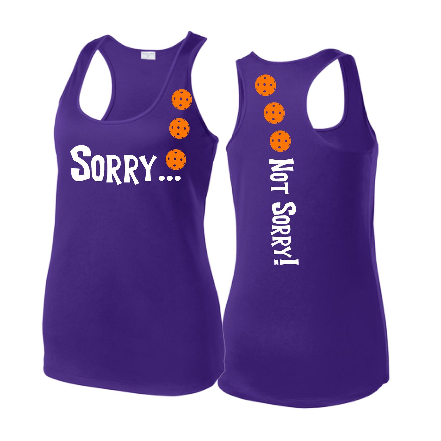 Sorry Not Sorry (Pickleballs Cyan Green Orange) | Women's Racerback Pickleball Tank | 100% Polyester