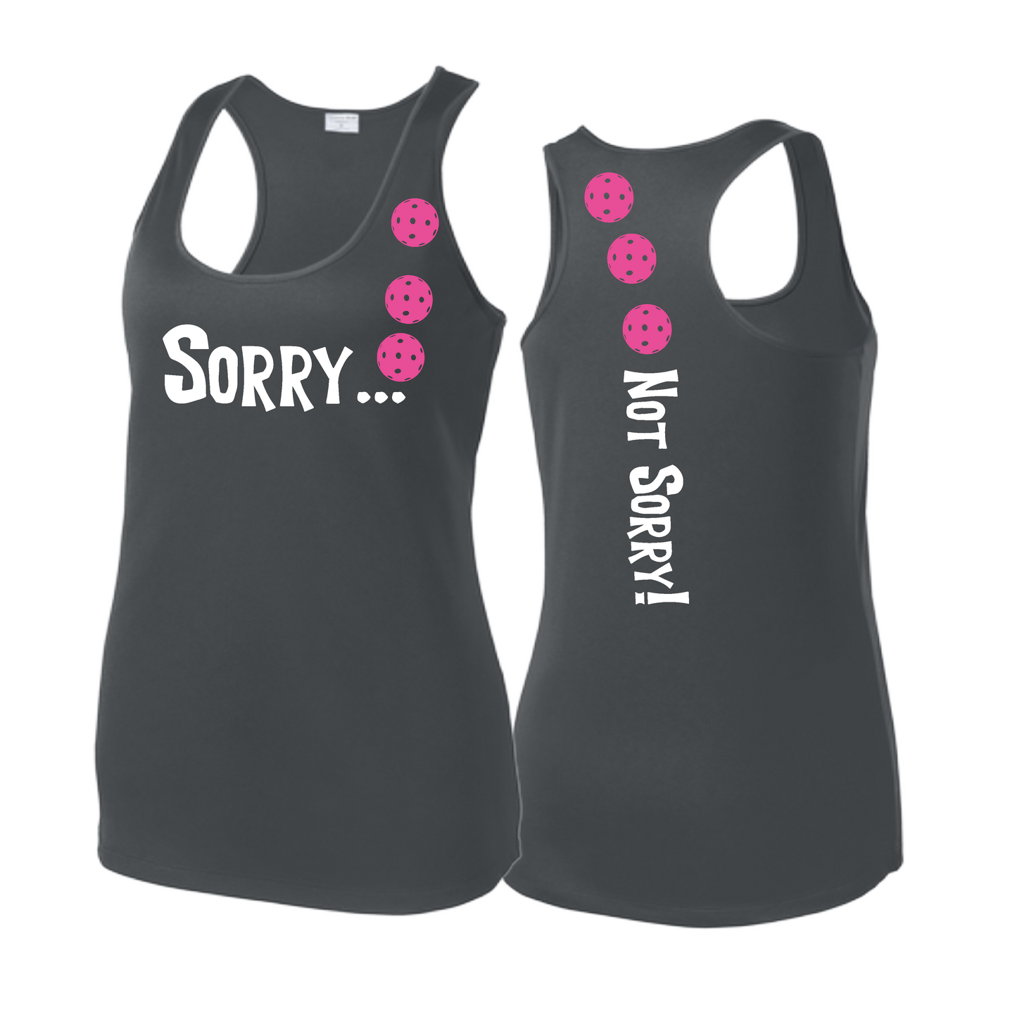 Sorry Not Sorry (Pickleballs Pink Purple Rainbow) | Women's Racerback Pickleball Tank | 100% Polyester