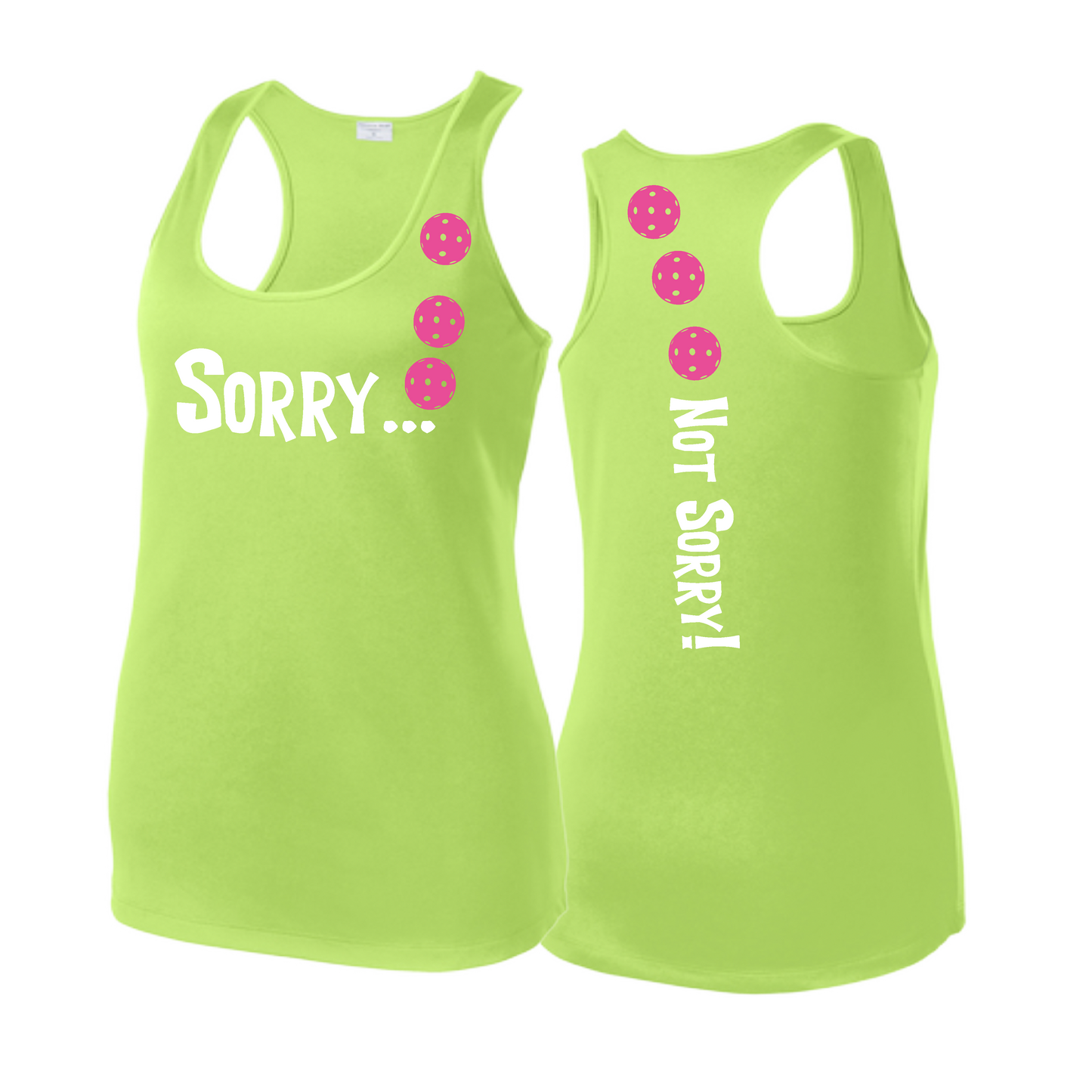 Sorry Not Sorry (Pickleballs Pink Purple Rainbow) | Women's Racerback Pickleball Tank | 100% Polyester