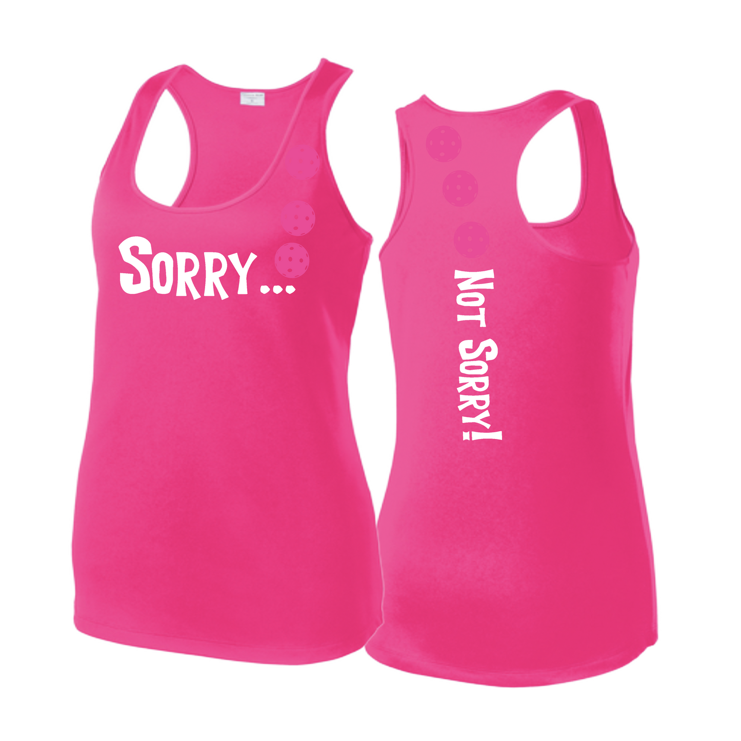 Sorry Not Sorry (Pickleballs Pink Purple Rainbow) | Women's Racerback Pickleball Tank | 100% Polyester