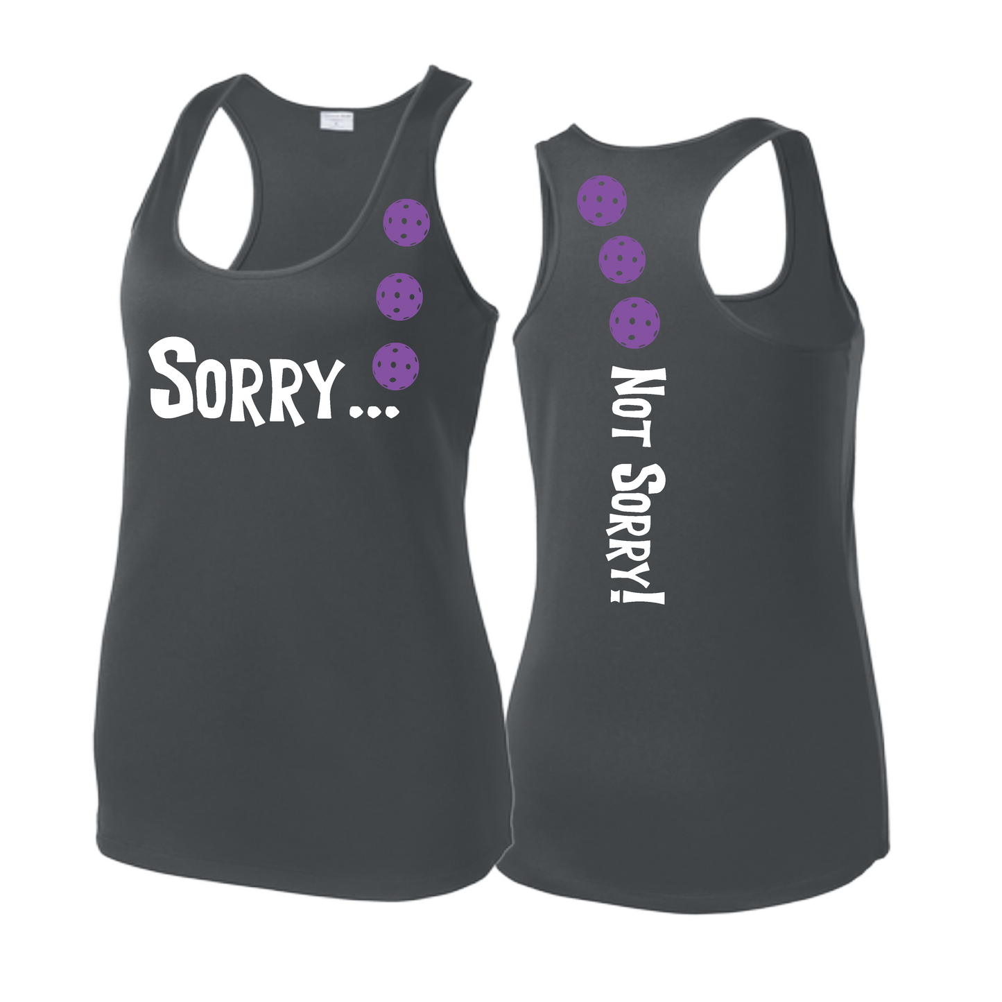 Sorry Not Sorry (Pickleballs Pink Purple Rainbow) | Women's Racerback Pickleball Tank | 100% Polyester