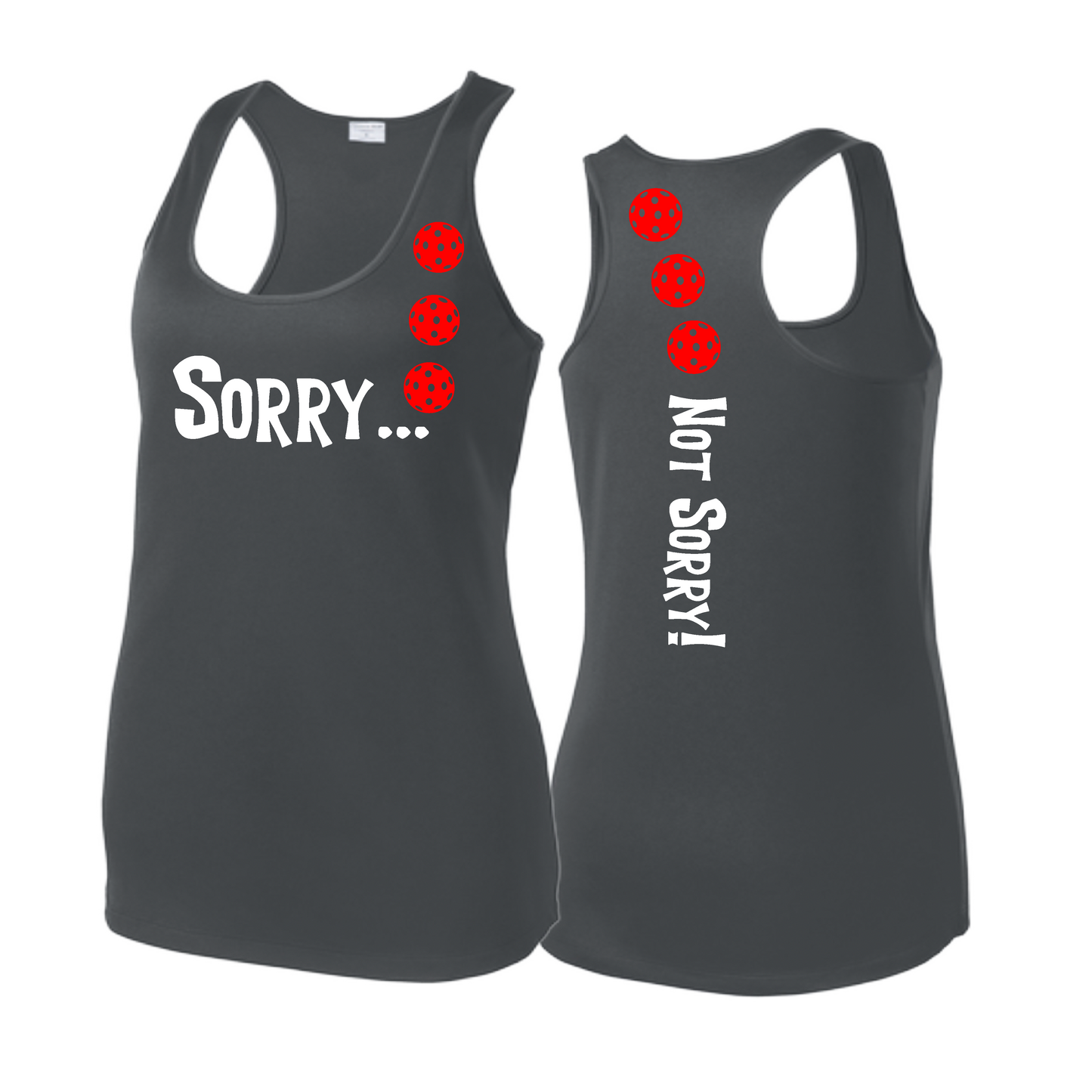 Sorry Not Sorry (Pickleballs Red White Yellow) | Women's Racerback Pickleball Tank | 100% Polyester