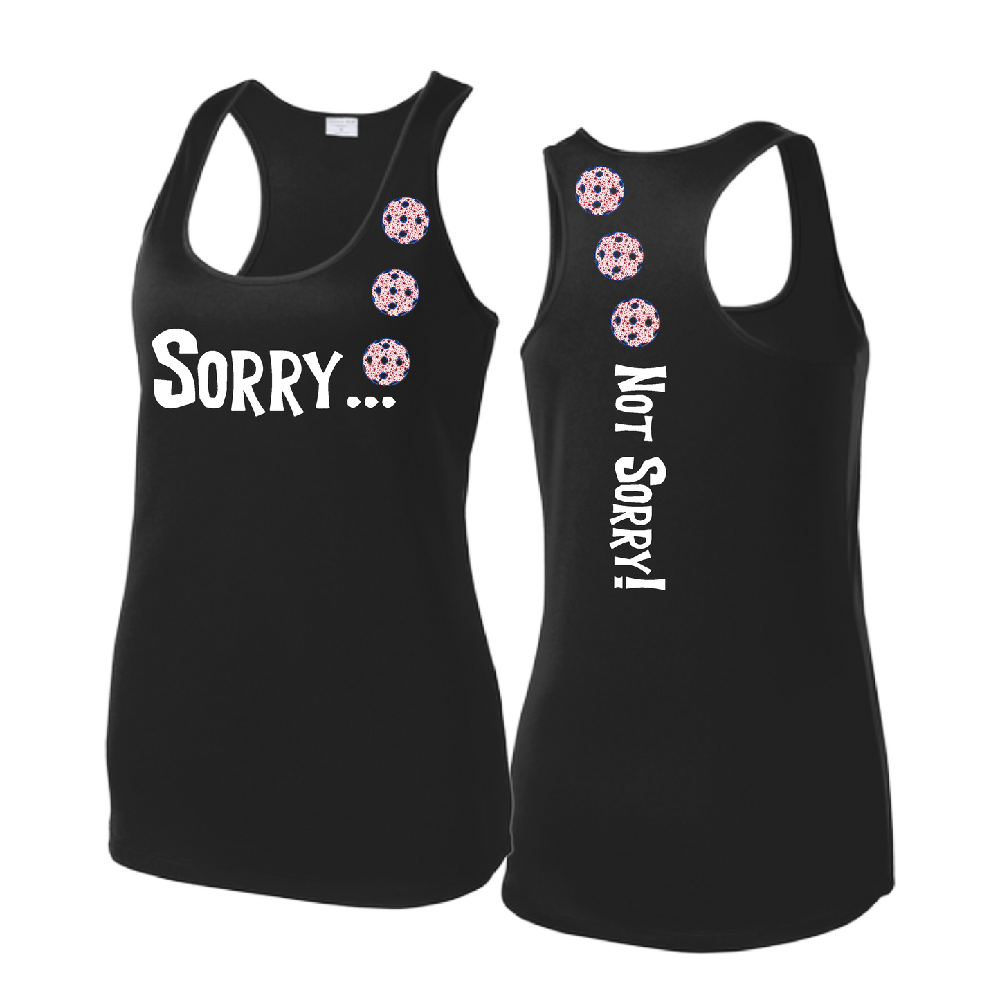 Sorry Not Sorry (Pickleballs With Patriotic Stars) | Women's Racerback Pickleball Tank | 100% Polyester