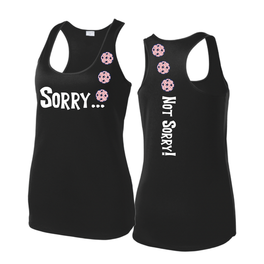 Sorry Not Sorry (Pickleballs With Patriotic Stars) | Women's Racerback Pickleball Tank | 100% Polyester