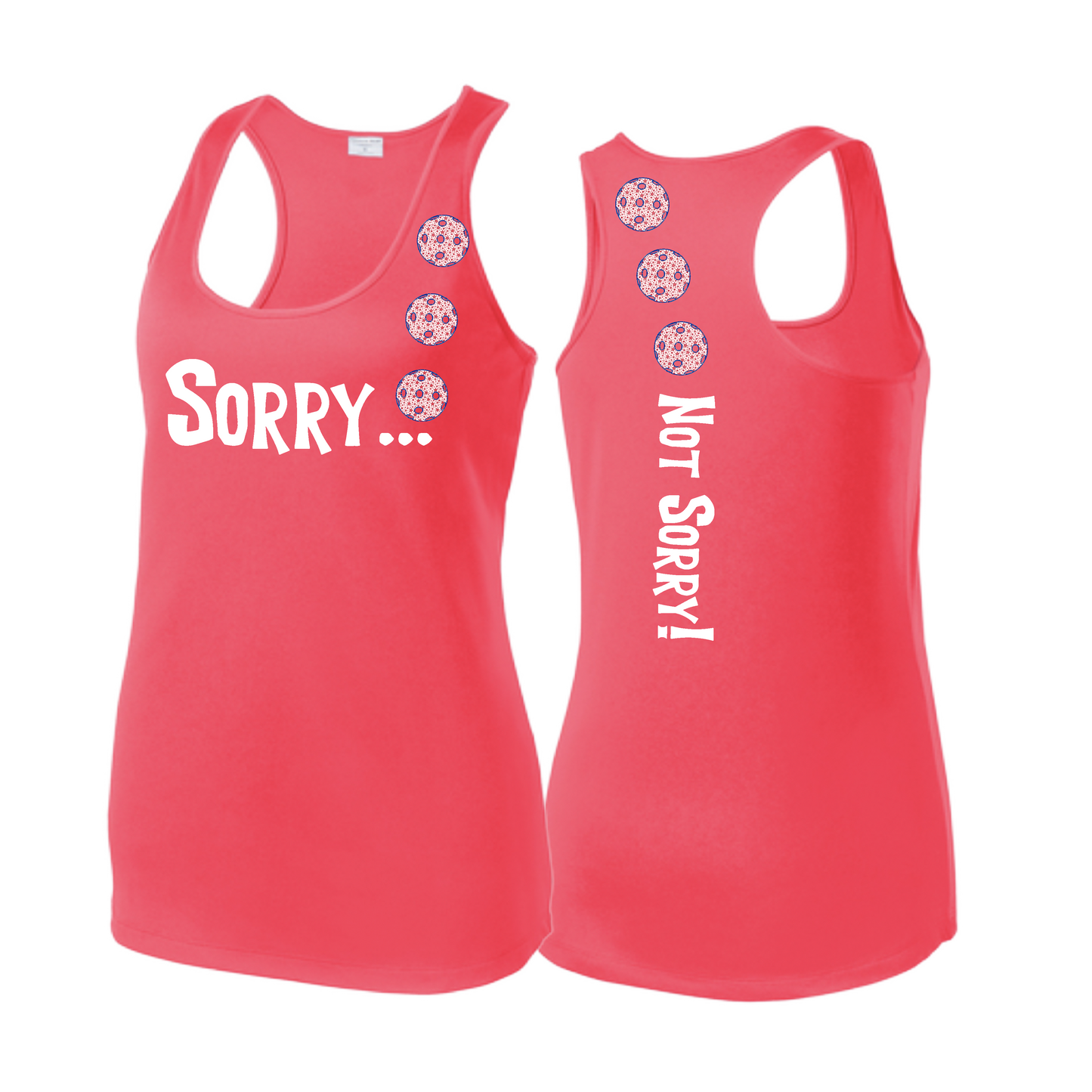 Sorry Not Sorry (Pickleballs With Patriotic Stars) | Women's Racerback Pickleball Tank | 100% Polyester