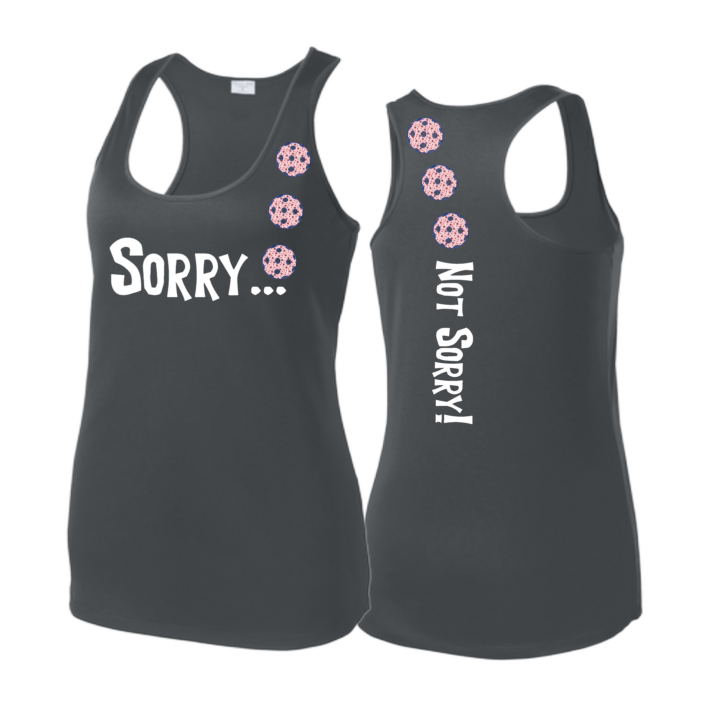 Sorry Not Sorry (Pickleballs With Patriotic Stars) | Women's Racerback Pickleball Tank | 100% Polyester