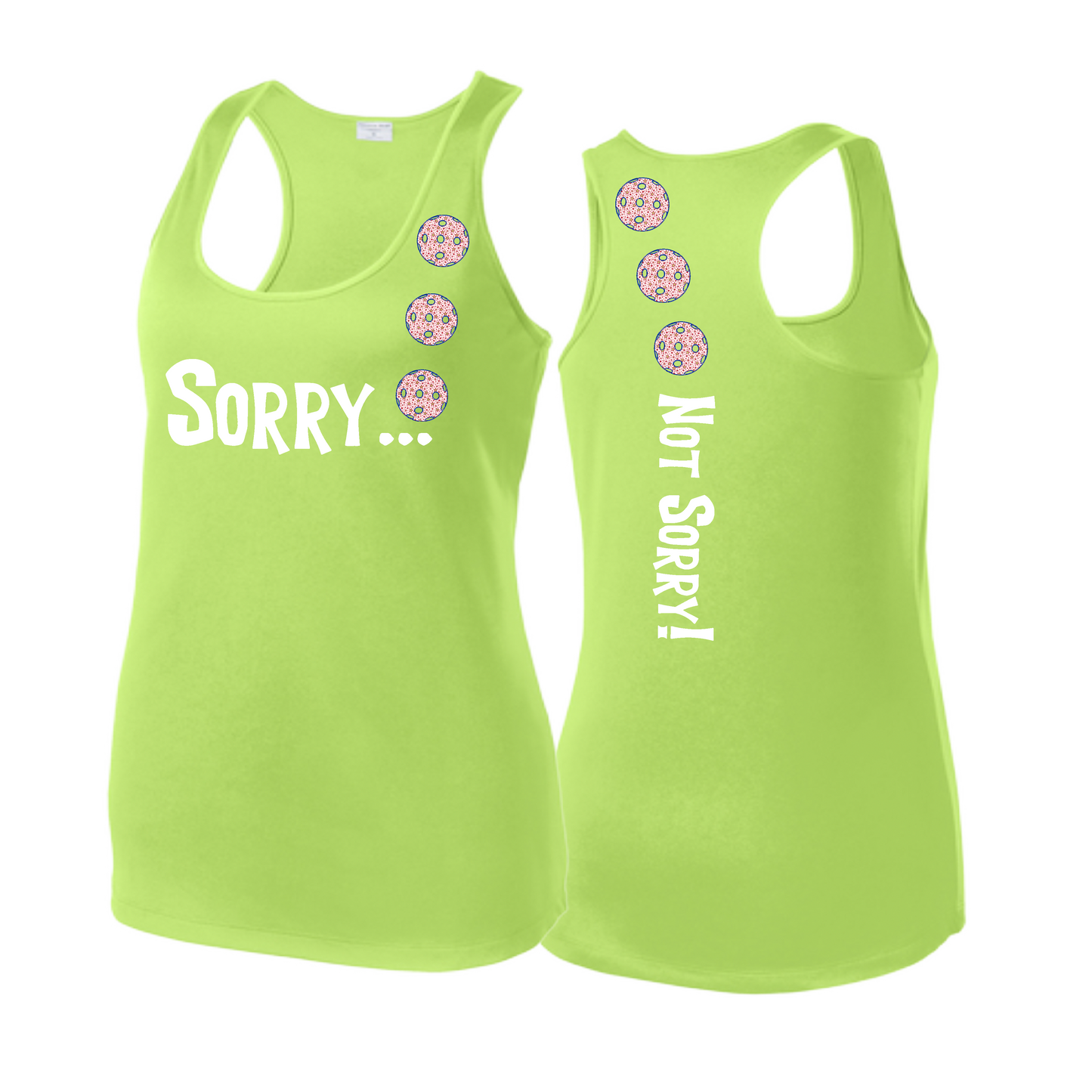 Sorry Not Sorry (Pickleballs With Patriotic Stars) | Women's Racerback Pickleball Tank | 100% Polyester