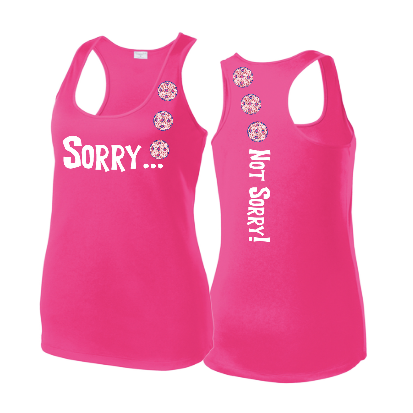 Sorry Not Sorry (Pickleballs With Patriotic Stars) | Women's Racerback Pickleball Tank | 100% Polyester