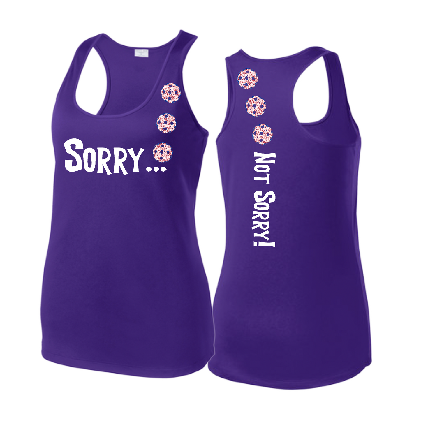 Sorry Not Sorry (Pickleballs With Patriotic Stars) | Women's Racerback Pickleball Tank | 100% Polyester