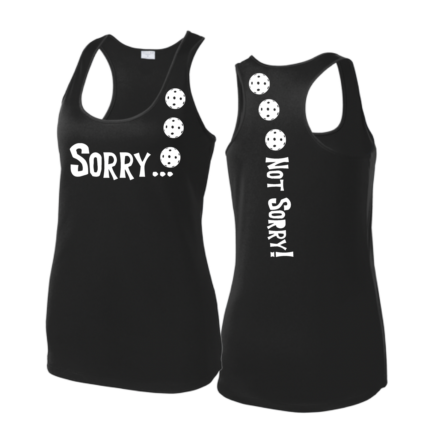 Sorry Not Sorry (Pickleballs Red White Yellow) | Women's Racerback Pickleball Tank | 100% Polyester