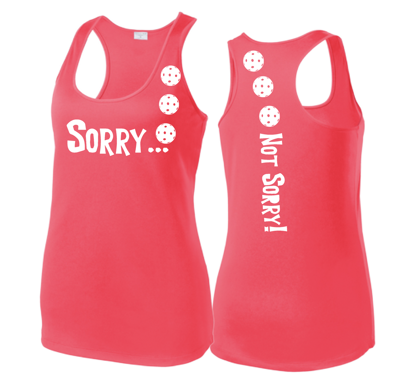 Sorry Not Sorry (Pickleballs Red White Yellow) | Women's Racerback Pickleball Tank | 100% Polyester