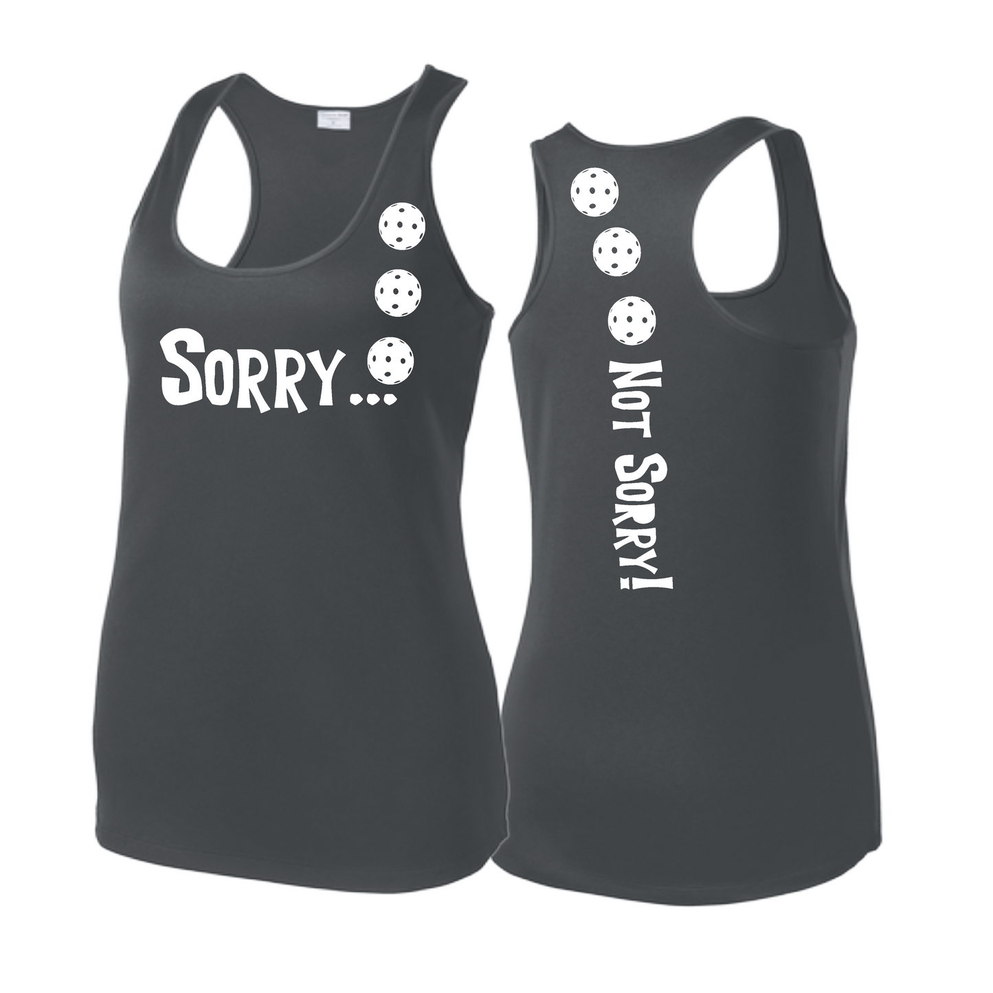 Sorry Not Sorry (Pickleballs Red White Yellow) | Women's Racerback Pickleball Tank | 100% Polyester