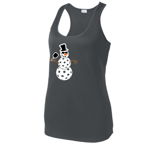 Frosty The Dinking Snowman | Clearance Women's Racerback Pickleball Tank | 100% Polyester