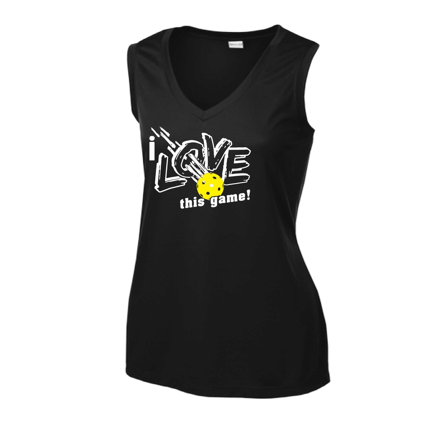 I Love This Game | Women’s Sleeveless Athletic Pickleball Performance T-Shirt | 100% Polyester