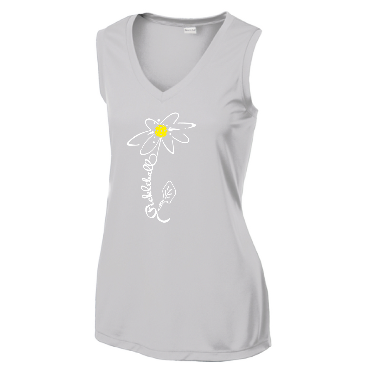 Pickleball Flower (White Yellow) | Women’s Sleeveless Athletic Shirt | 100% Polyester