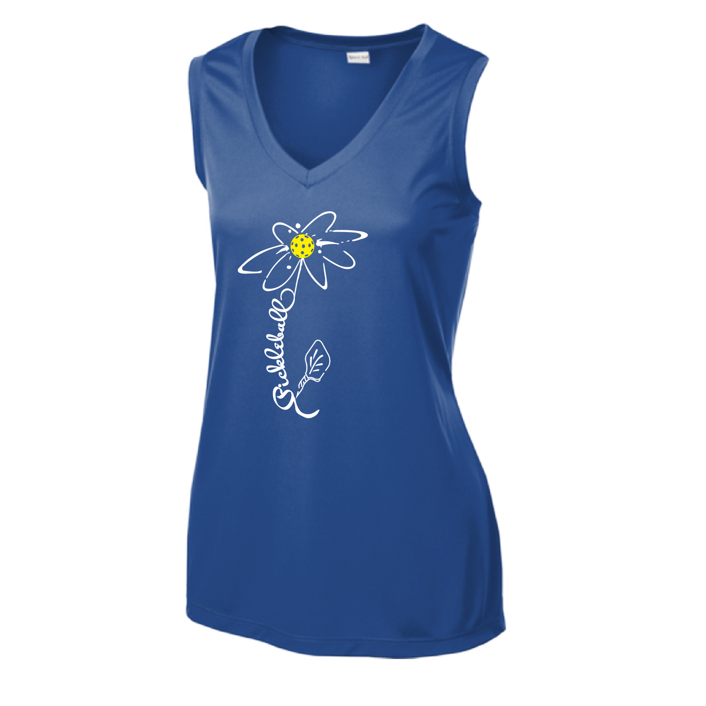 Pickleball Flower (White Yellow) | Women’s Sleeveless Athletic Shirt | 100% Polyester