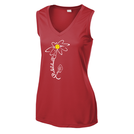 Pickleball Flower (White Yellow) | Women’s Sleeveless Athletic Shirt | 100% Polyester