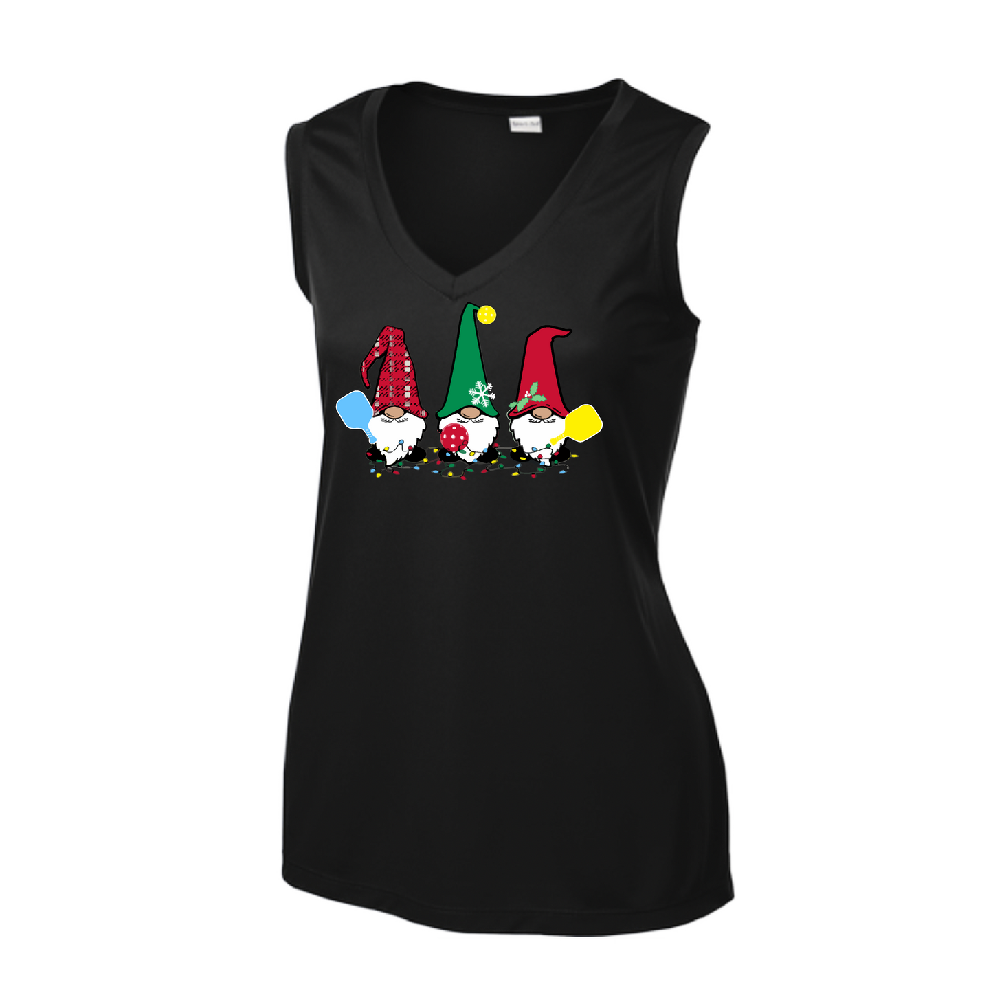 Christmas Gnomes | Women’s Sleeveless Pickleball Shirt | 100% Polyester