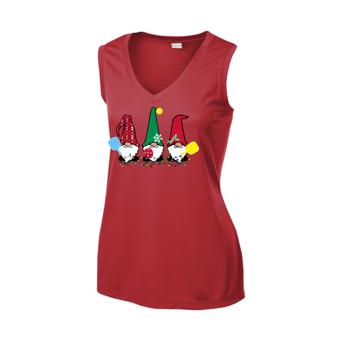 Christmas Gnomes | Women’s Sleeveless Pickleball Shirt | 100% Polyester