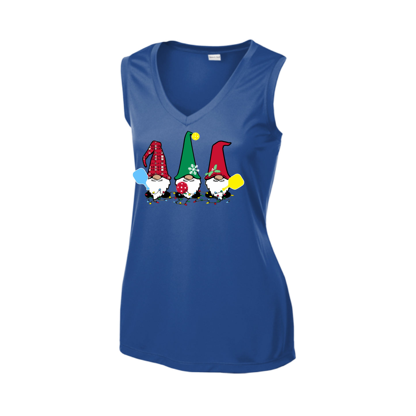 Christmas Gnomes | Women’s Sleeveless Pickleball Shirt | 100% Polyester