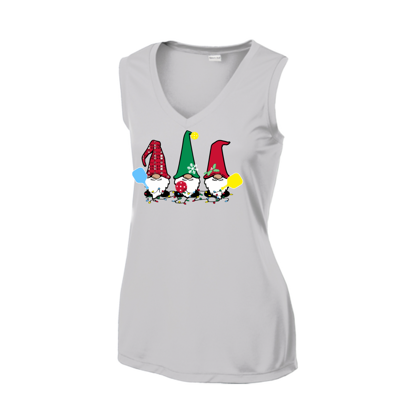 Christmas Gnomes | Women’s Sleeveless Pickleball Shirt | 100% Polyester