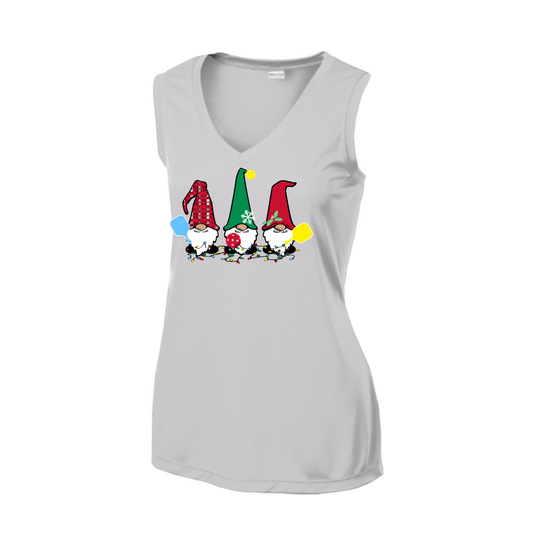 Christmas Gnomes | Women’s Sleeveless Pickleball Shirt | 100% Polyester