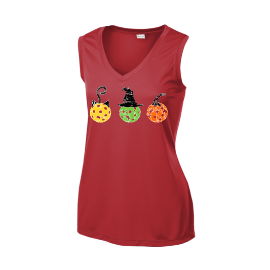 Cat Witch Pumpkin  | Women’s Sleeveless Athletic Shirt | 100% Polyester