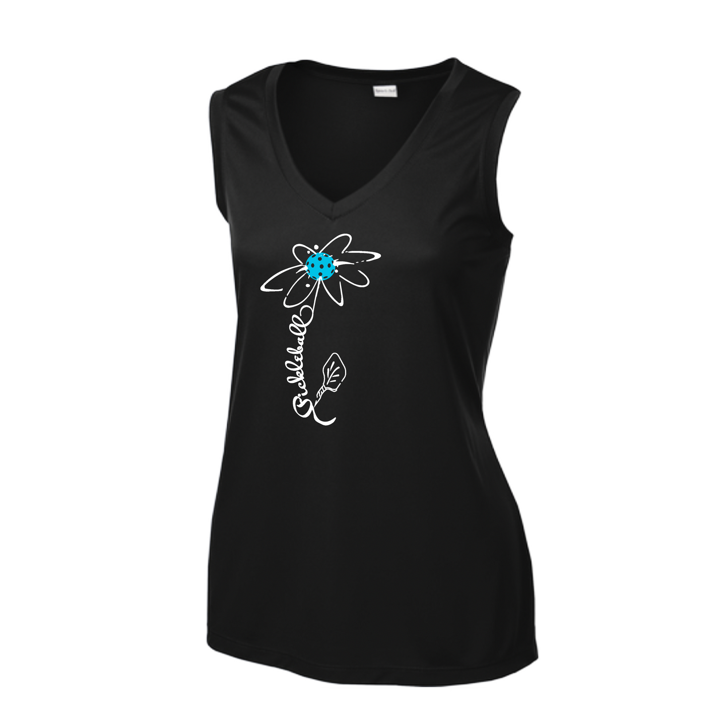 Pickleball Flower (Cyan Green Orange) | Women’s Sleeveless Athletic Shirt | 100% Polyester